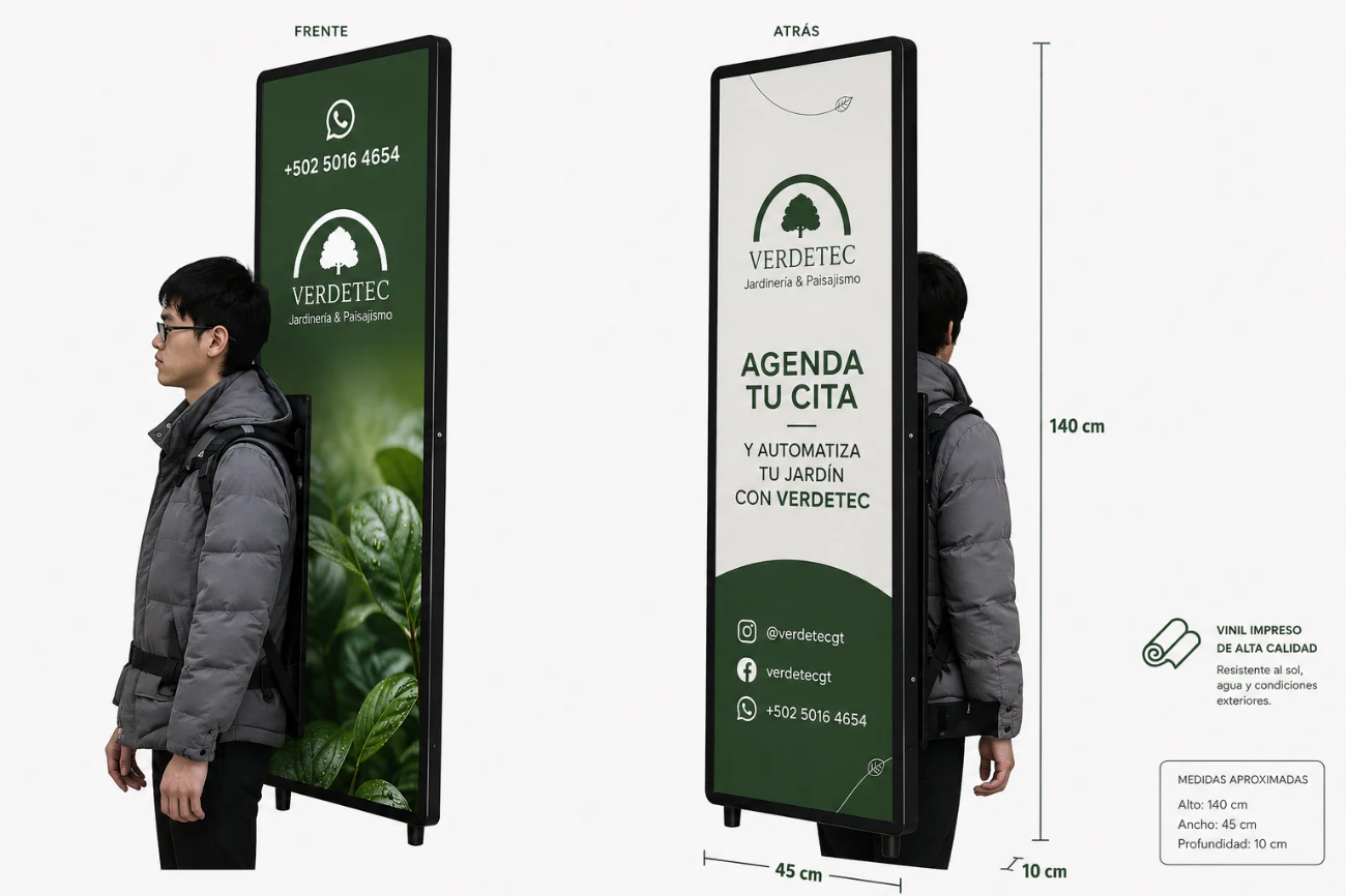 VerdeTec walking billboard mockup with QR code
